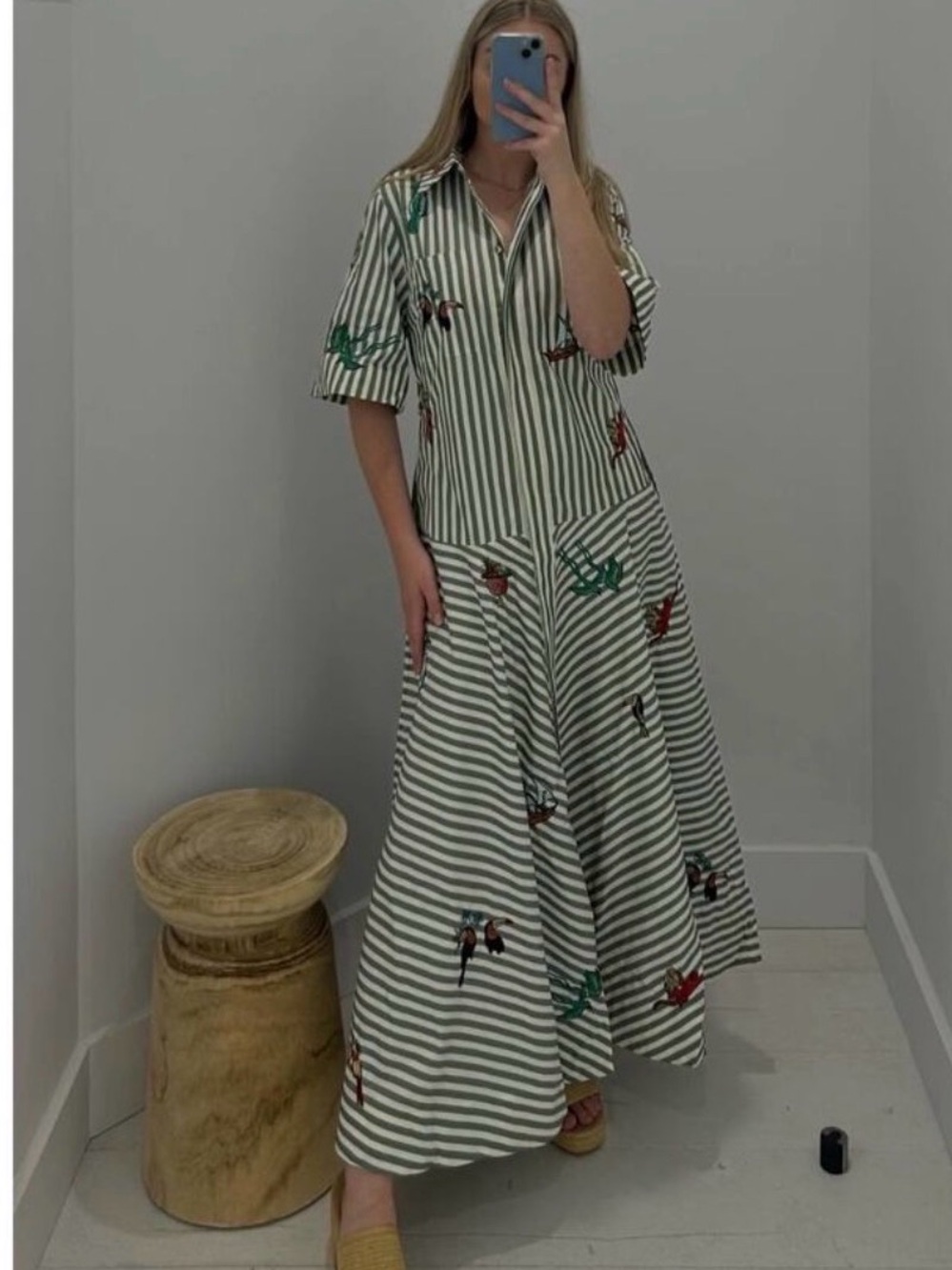 Alemais Striped embroidered Midi Dress with Floral Accents - Picture 2 of 10
